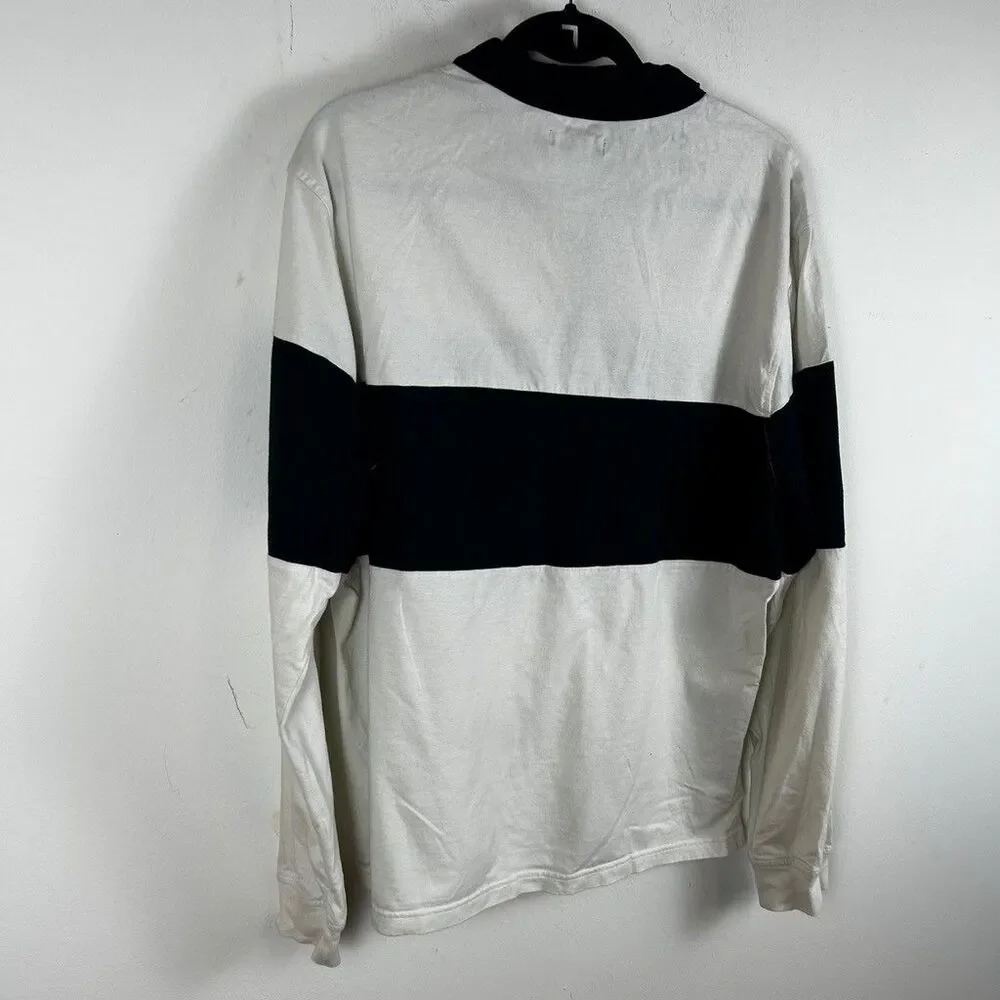 True Religion Long Sleeve Shirt Mens XL White Black Rugby Polo Graphic Tee